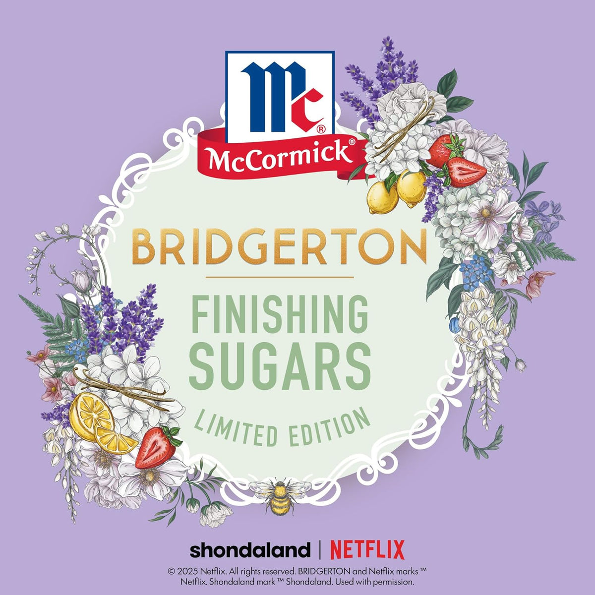 McCormick Bridgerton Finishing Sugar – Romantic Valentine's Day Gift for Period Drama Fans, Floral Vanilla Baking Garnish