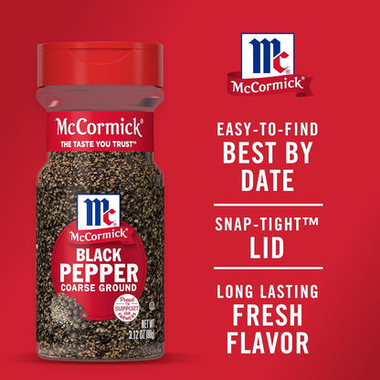 McCormick Coarse Ground Black Pepper – Non-GMO Gluten-Free Pantry Staple for Clean-Eating Meal Prep