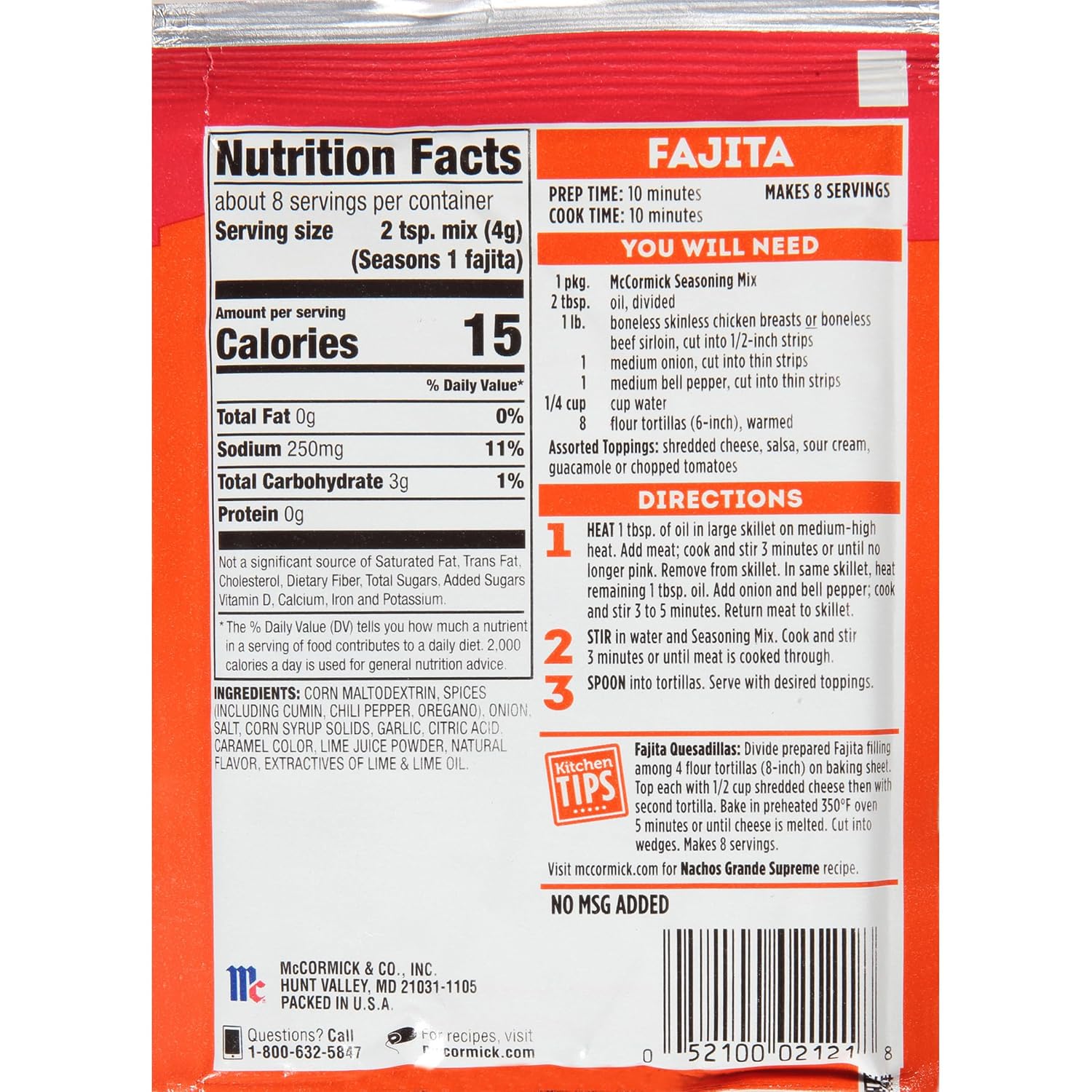 McCormick Fajita Seasoning Mix – Mild Spiced Dinner Helper for Busy Parents Cooking Chicken and Cheese Quesadillas