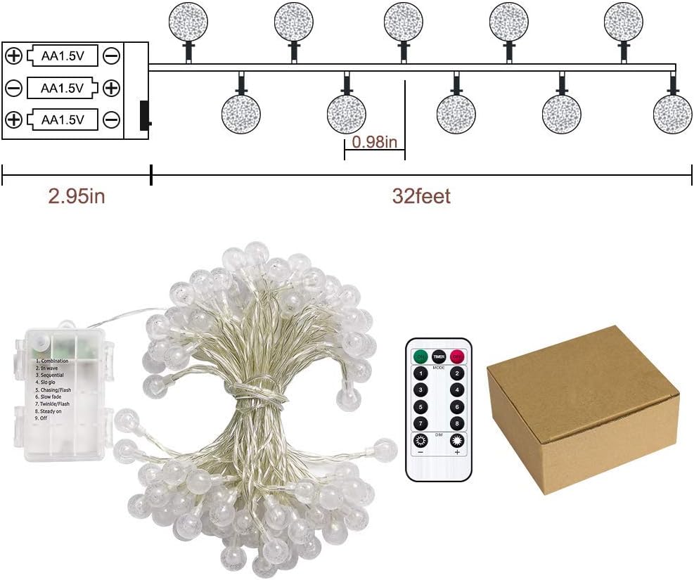 Metaku Battery Operated Globe Fairy Lights No Flame No Heat Safe for Kids Bedroom Nursery and Family Tent Camping 33ft Multicolor