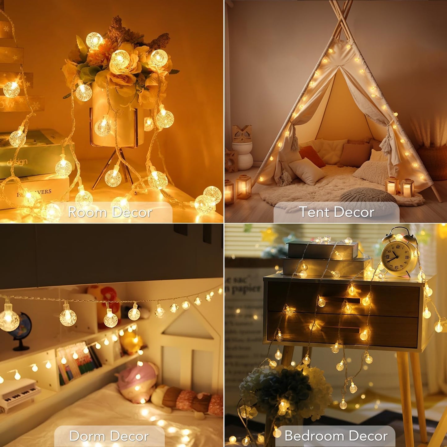 Metaku Battery Operated Globe Fairy Lights No Flame No Heat Safe for Kids Bedroom Nursery and Family Tent Camping 33ft Multicolor