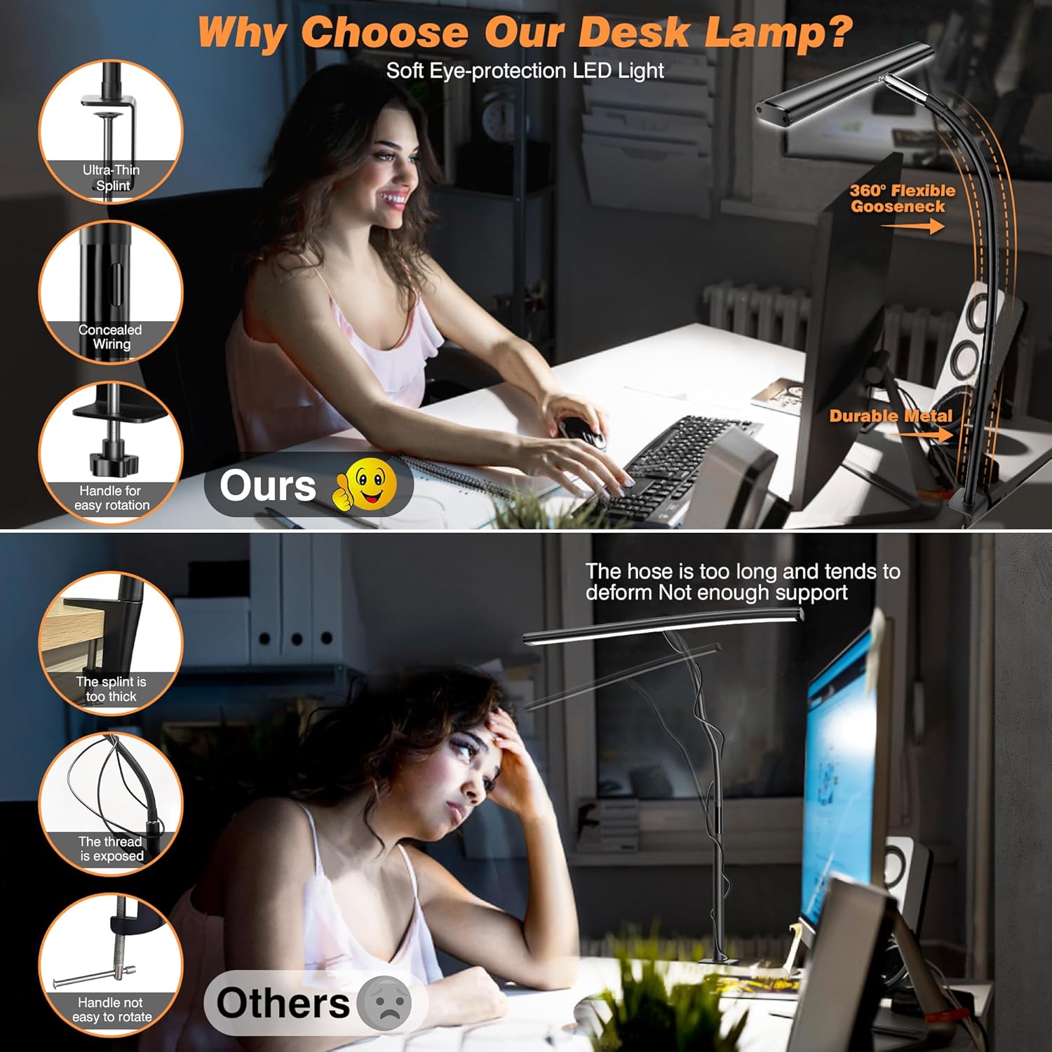 metal clamp supporting desktops up to 2.36 inches thick, compatible with 24-30 inch monitors