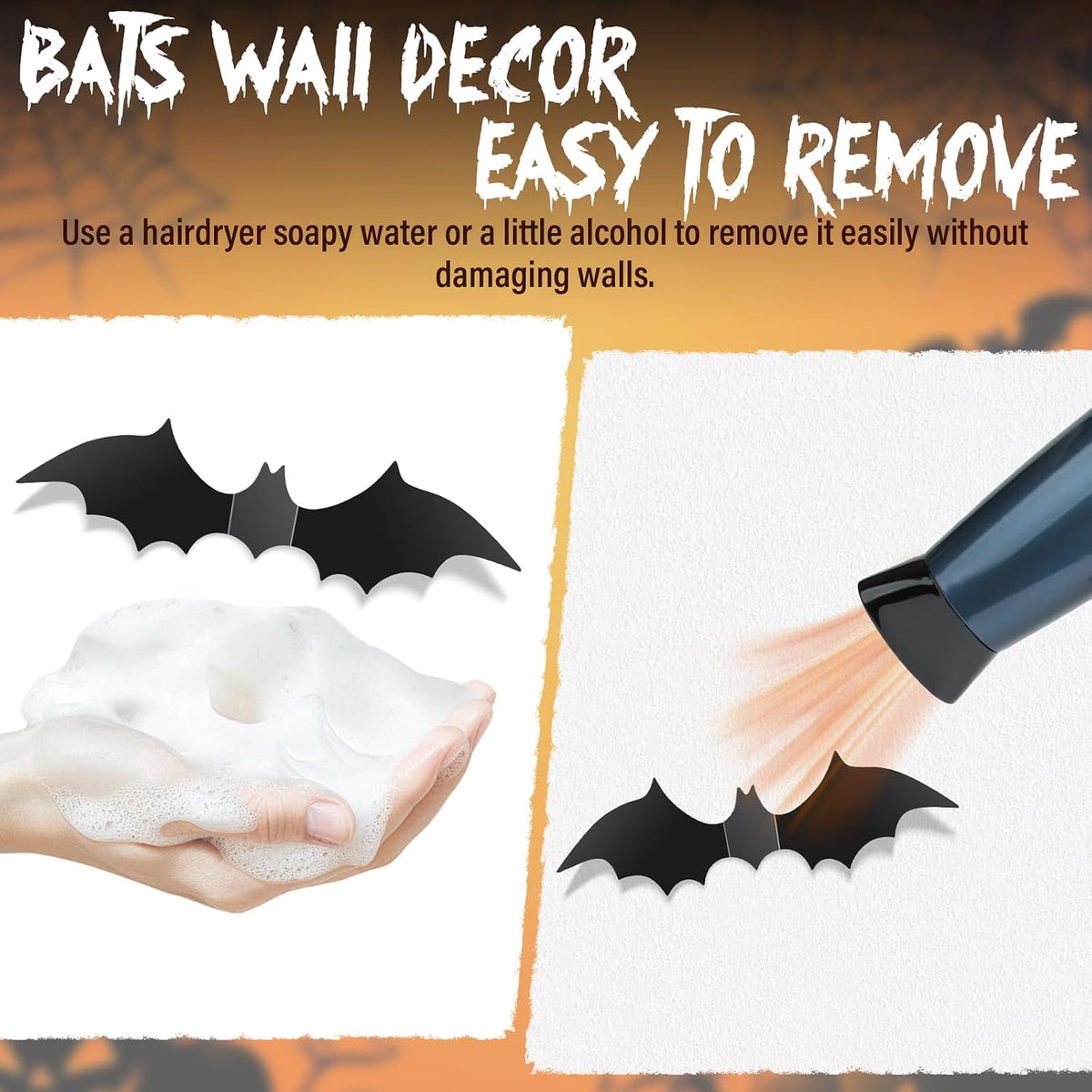 MidnightCove Bendable Bat Stickers – Spooky Aesthetic Accent for Front Porch and Entryway Walls