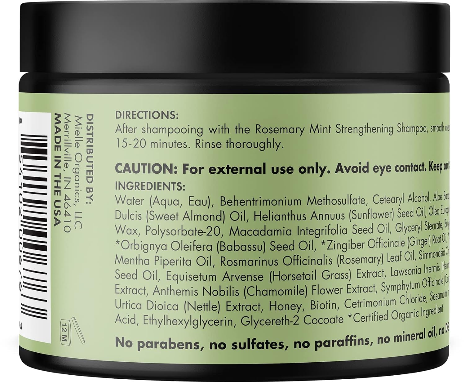Mielle Organics Rosemary Mint Strengthening Hair Mask – Premium Biotin Hair Treatment for Curly, Coily & Chemically-Treated Strands, 12 Ounce
