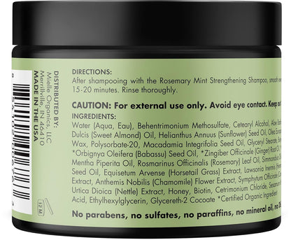 Mielle Organics Rosemary Mint Strengthening Hair Mask – Premium Biotin Hair Treatment for Curly, Coily & Chemically-Treated Strands, 12 Ounce