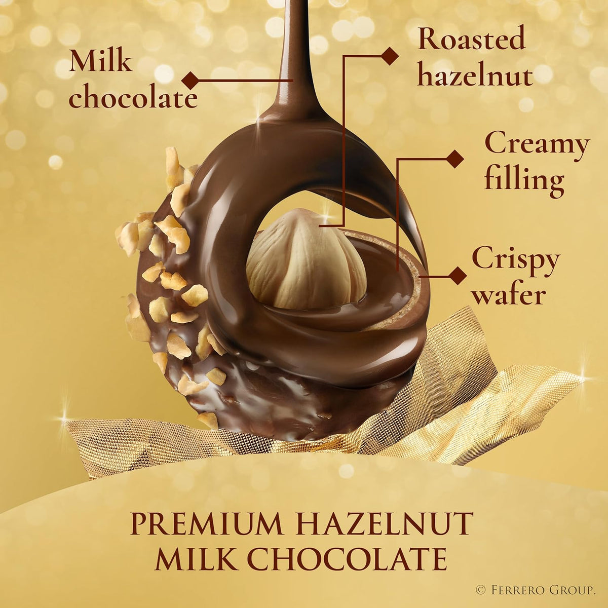milk chocolate coating finished with gently roasted hazelnut pieces