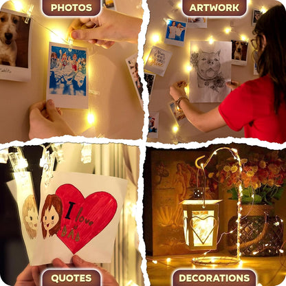 Mind-Glowing Photo Clips String Light - Reading Nook Mood Lighting, Dimmable Twinkle Lights with Clips for Cozy Corner and Study Desk