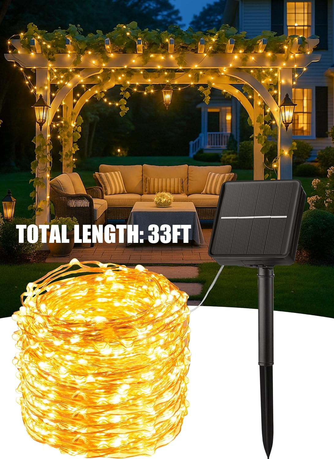 Minetom Aesthetic Solar String Lights, 33Ft 100 LED Soft Glow Lights for Boho and Minimalist Interior Styling