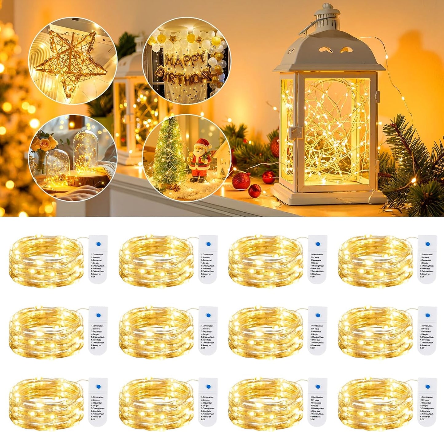 Minetom Firefly Starry Lights – Holiday and Christmas Gift for Crafters and DIY Lovers, 12 Pack Battery Operated String Lights