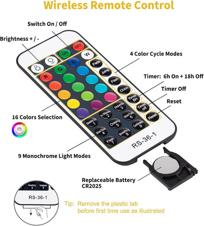 Minetom Outdoor Fairy Lights - 33 ft 100 LED IP67 Waterproof for Balcony Patio and Tent, Flexible Silver Wire, 16 Color Changing Remote with Timer, Adapter Included