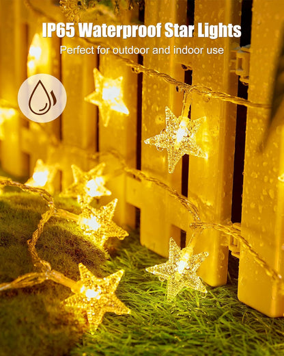 Minetom Star String Lights Battery Operated – Outdoor Dinner Party and Backyard Glow, 6-Hour Auto Timer