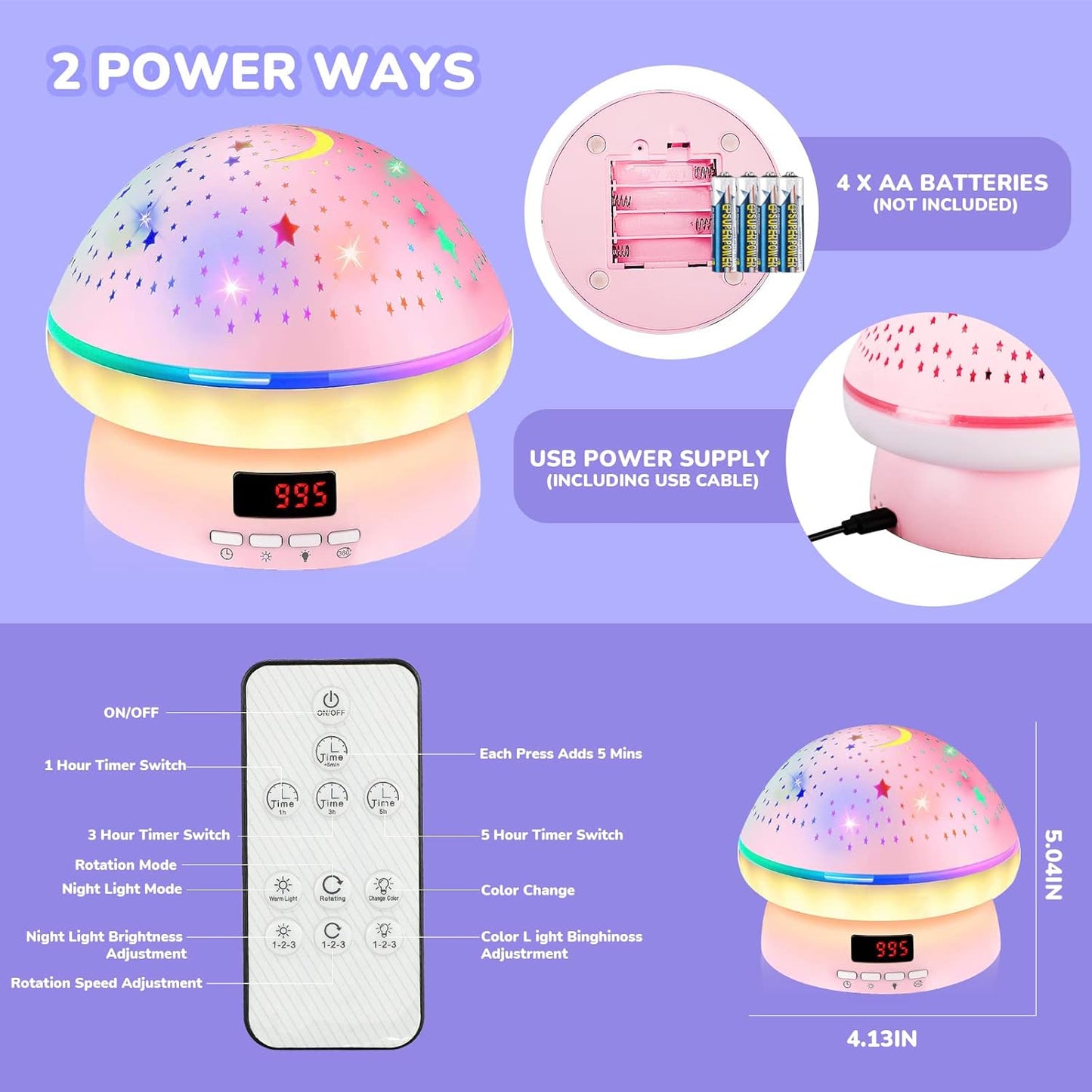 MINGKIDS Soft Glow Star Projector – Mindfulness Bedtime Routine Light for Kids, 25%-100% Dimmable Eye-Safe LED
