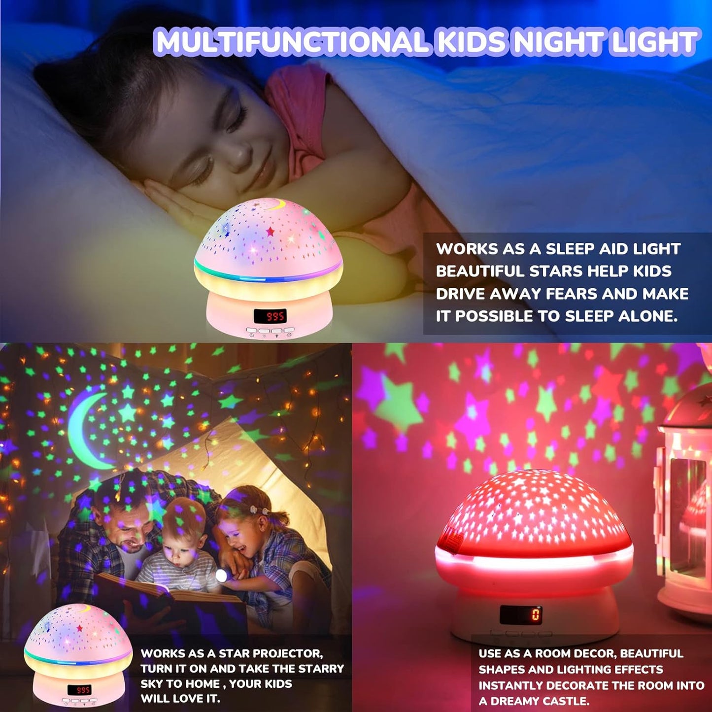 MINGKIDS Soft Glow Star Projector – Mindfulness Bedtime Routine Light for Kids, 25%-100% Dimmable Eye-Safe LED