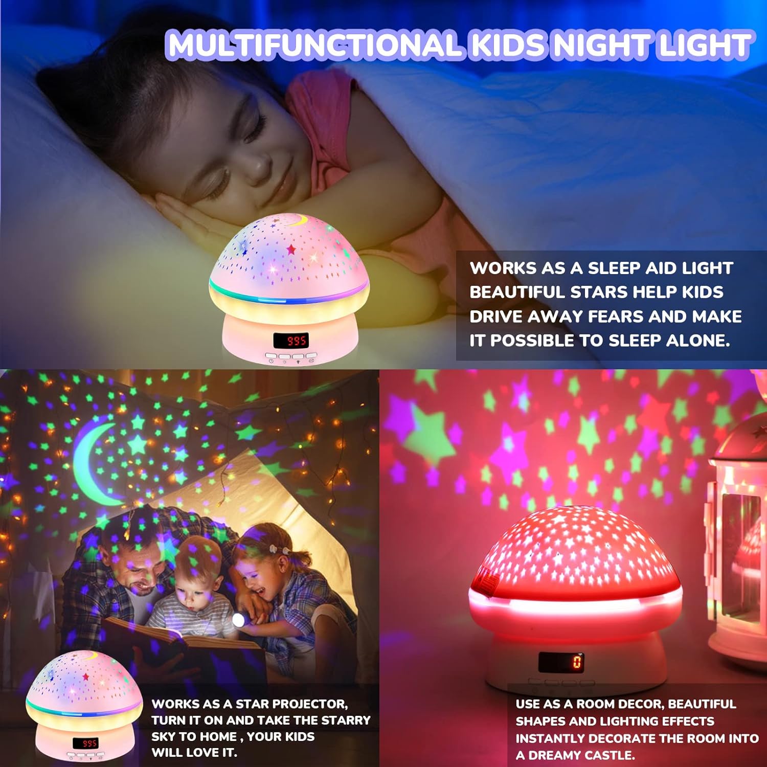 MINGKIDS Soft Glow Star Projector – Mindfulness Bedtime Routine Light for Kids, 25%-100% Dimmable Eye-Safe LED