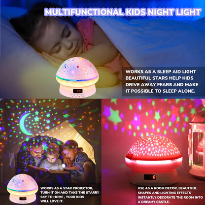 MINGKIDS Soft Glow Star Projector – Mindfulness Bedtime Routine Light for Kids, 25%-100% Dimmable Eye-Safe LED