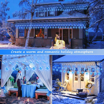 Minimax Outdoor Snowflake LED Curtain – Front Porch Eaves and Deck Railing Display, 30V Low Voltage Timer