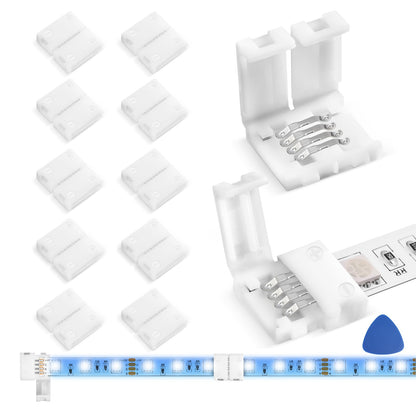 MISSOURI 4-Pin L-Shaped LED Strip Connectors 10-Pack – Seamless Solderless Joints for Under-Cabinet Kitchen and Shelving RGB Lighting, 10mm Width