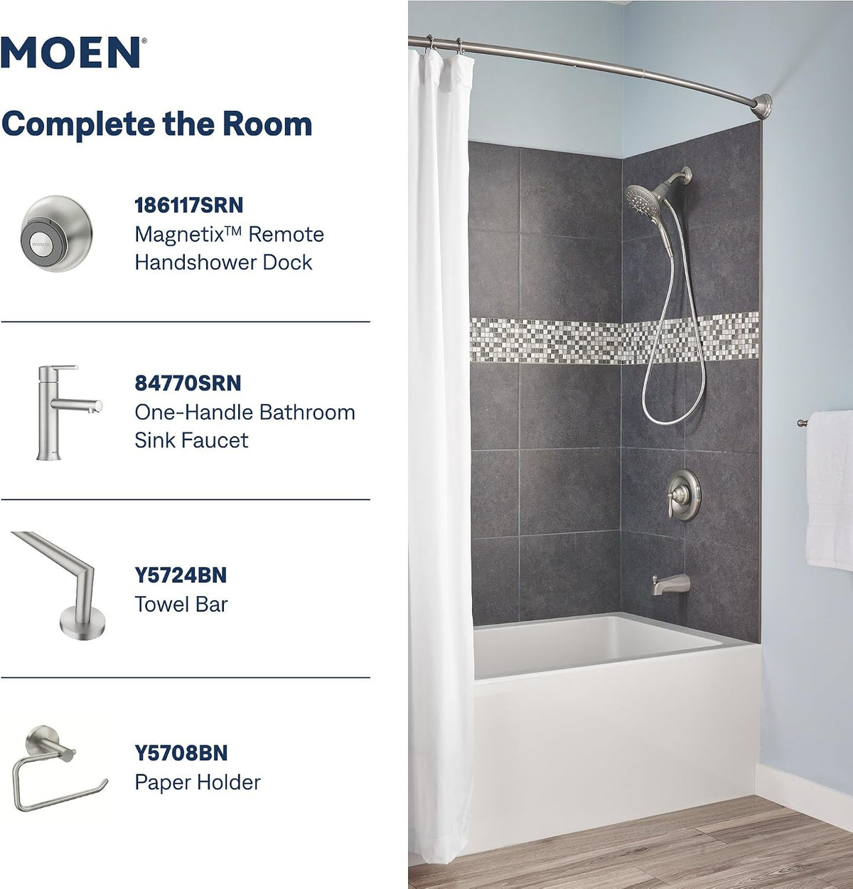 Moen Brushed Nickel Wall and Handheld Showerhead Upgrade, Valentines Day Gift for Him or Her Who Loves Spa Style