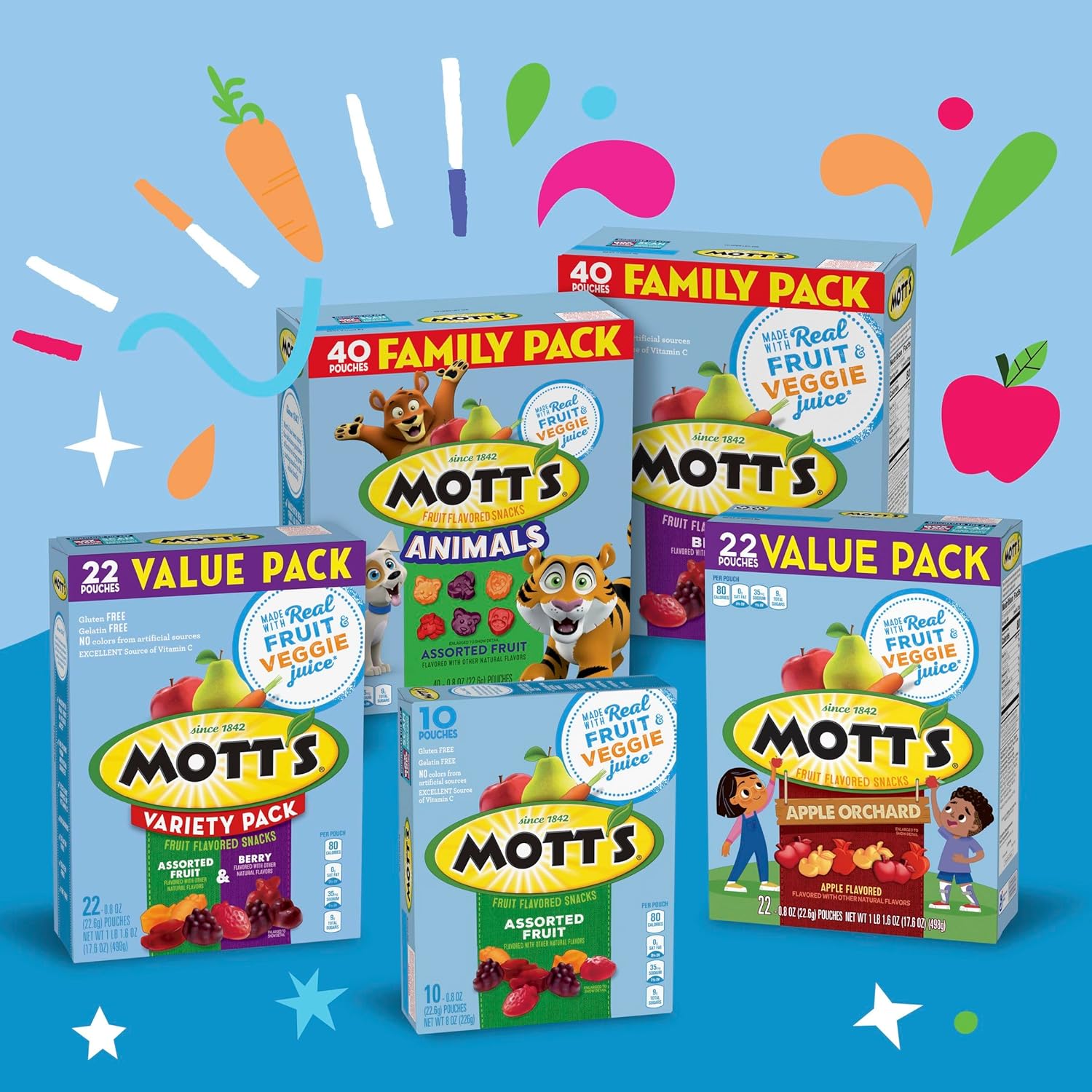Mott's Berry Fruit Snacks – On-the-Go Snack for Field Trips and Park Days, 22 Pouch Bulk Pack