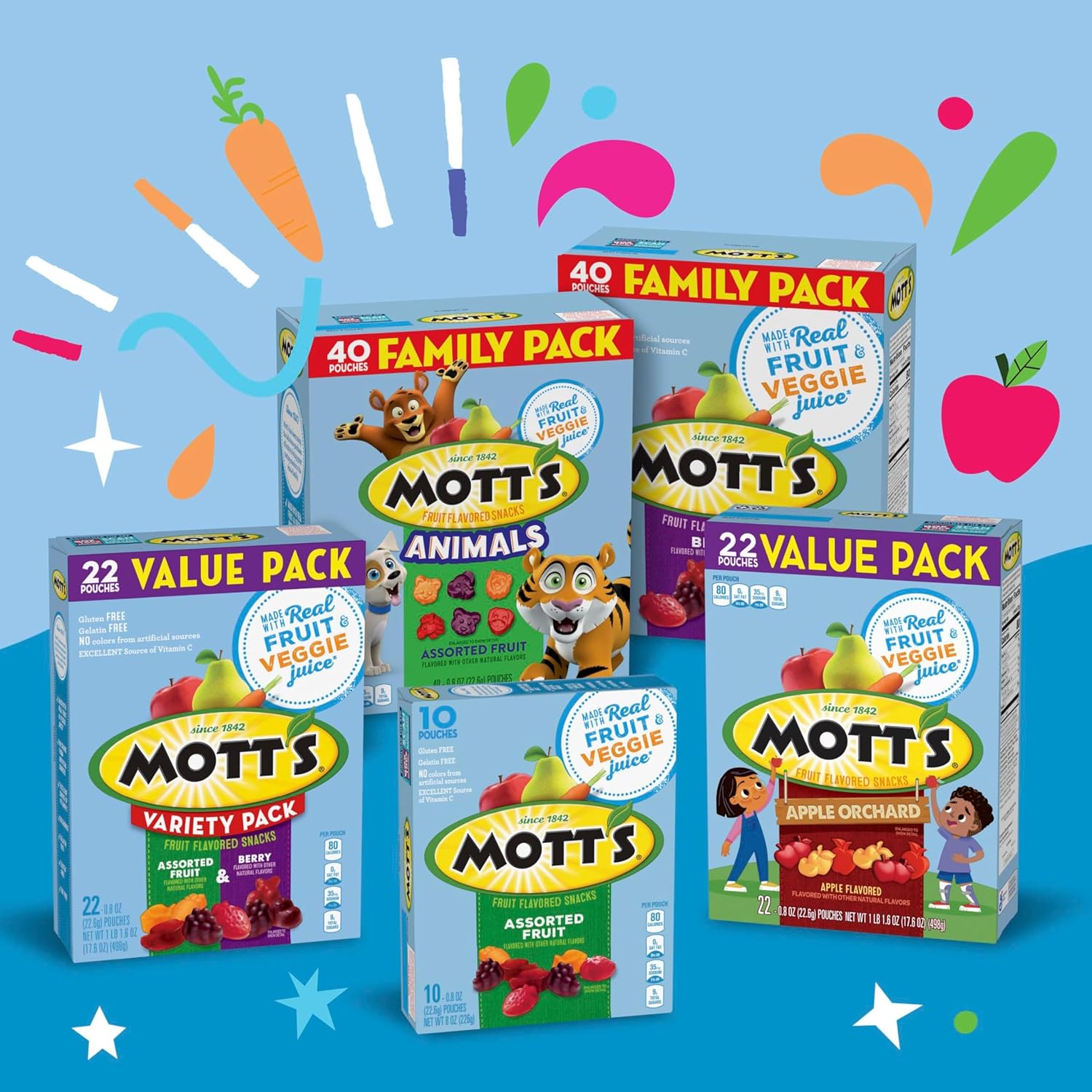 Mott's Portable Halloween Chewy Fruit Snacks for Family Movie Nights – Picnic and Tailgate Ready Pouch Snack, Assorted 40 Ct