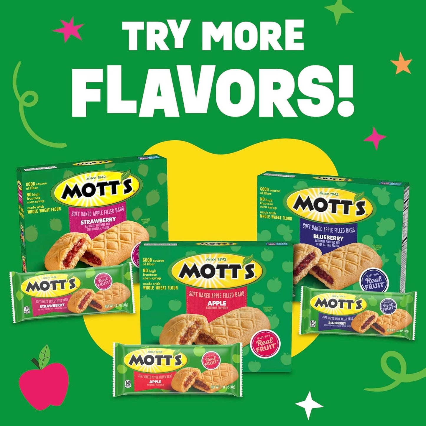 Mott's Soft Baked Bars – Guilt-Free On-the-Go Snack for Commuters and Mindful Snackers, 5 Ct