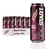 Mountain Dew Kickstart Portable Energy – Road Trip and Commute Companion in 16 fl oz Cans, Black Cherry, 12-Pack