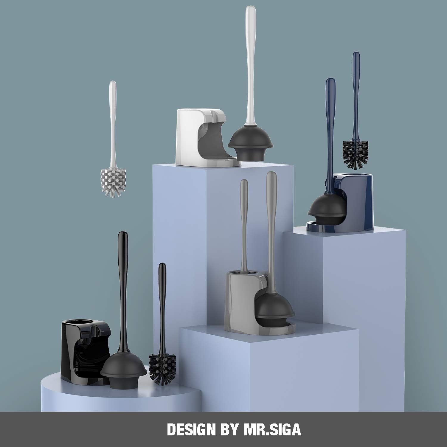 MR.SIGA 2-in-1 Toilet Plunger and Bowl Brush – Stylish Holder That Blends Into Any Bathroom Aesthetic