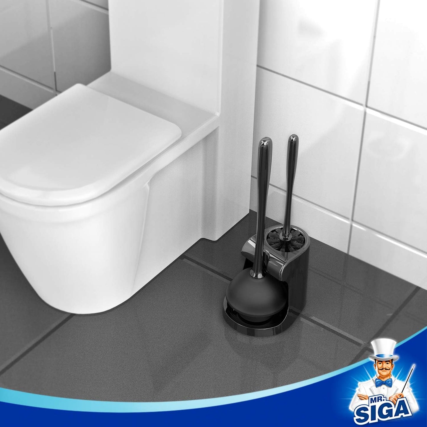 MR.SIGA 2-in-1 Toilet Plunger and Bowl Brush – Stylish Holder That Blends Into Any Bathroom Aesthetic