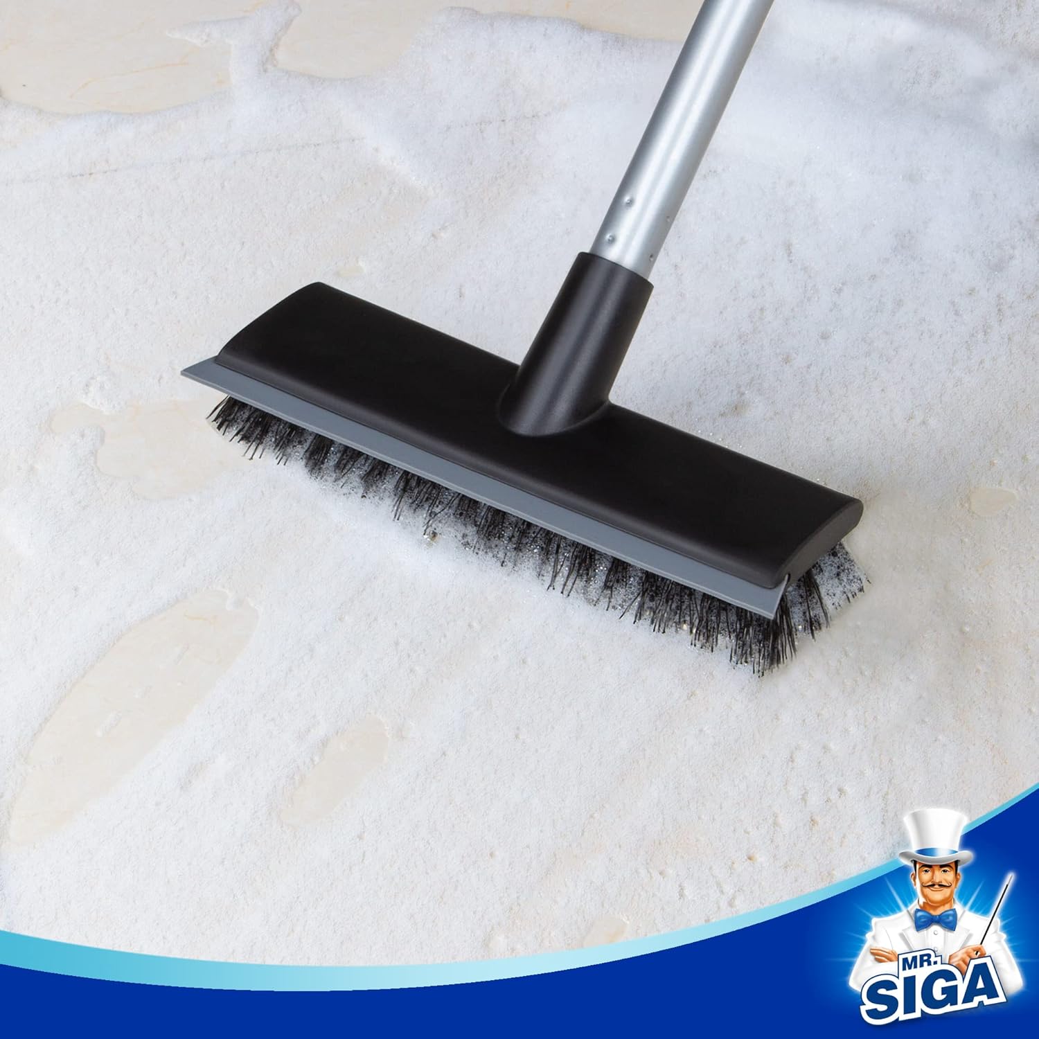 MR.SIGA Adjustable Floor Scrubber with Angled Head for Knee-Friendly Shower Tile and Bath Cleaning