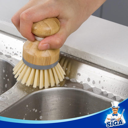 MR.SIGA Bamboo Palm Brush – Ergonomic Palm Grip for Joint-Friendly Dishwashing