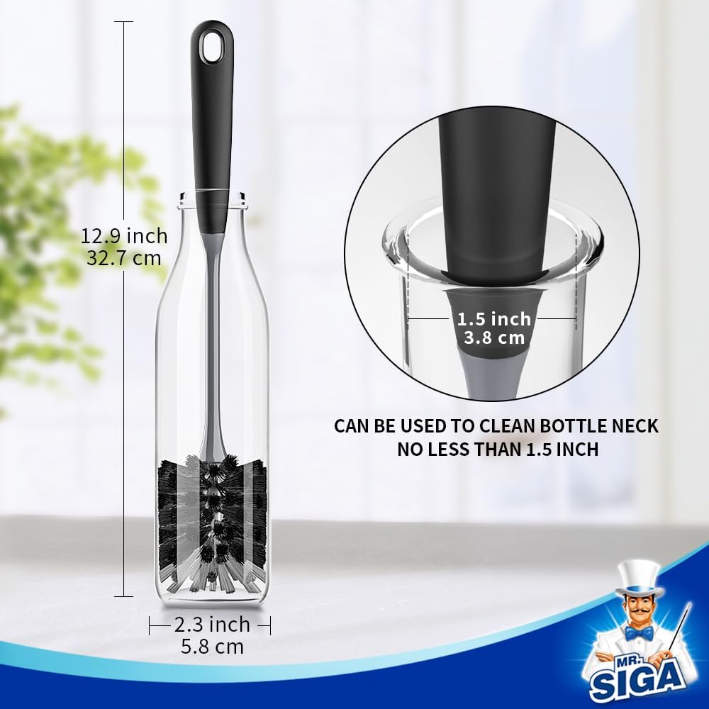 MR.SIGA Long Handle Bottle Brush – Camping and RV Galley Cleaner for Insulated Tumblers and Trail Bottles, 2 Pack