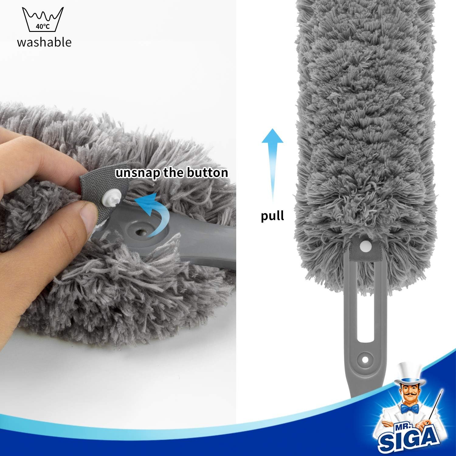 MR.SIGA Microfiber Duster in Soft Gray – Stylish Cleaning Accessory for Living Room and Bedroom Decor