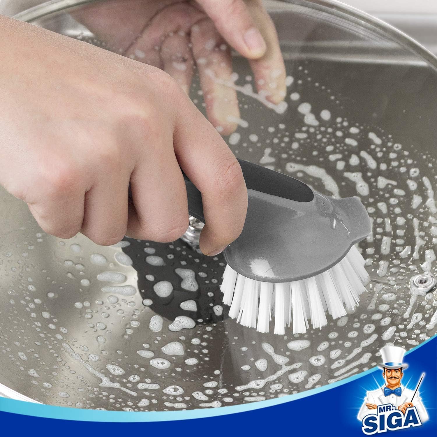 MR.SIGA Pot and Pan Cleaning Brush in Neutral Tones, Simple Dish Brush for Uncluttered Kitchens, Daily Scrubbing