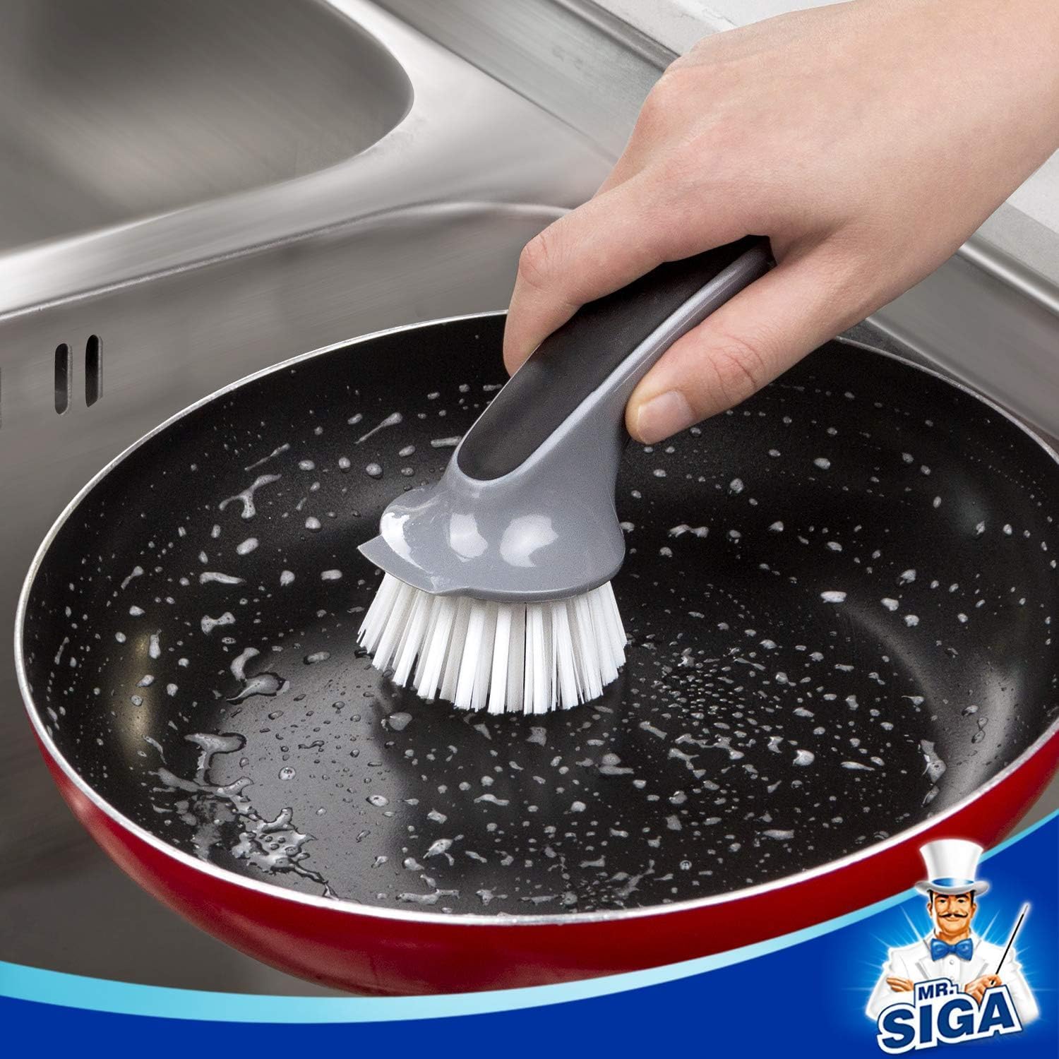 MR.SIGA Pot and Pan Cleaning Brush in Neutral Tones, Simple Dish Brush for Uncluttered Kitchens, Daily Scrubbing