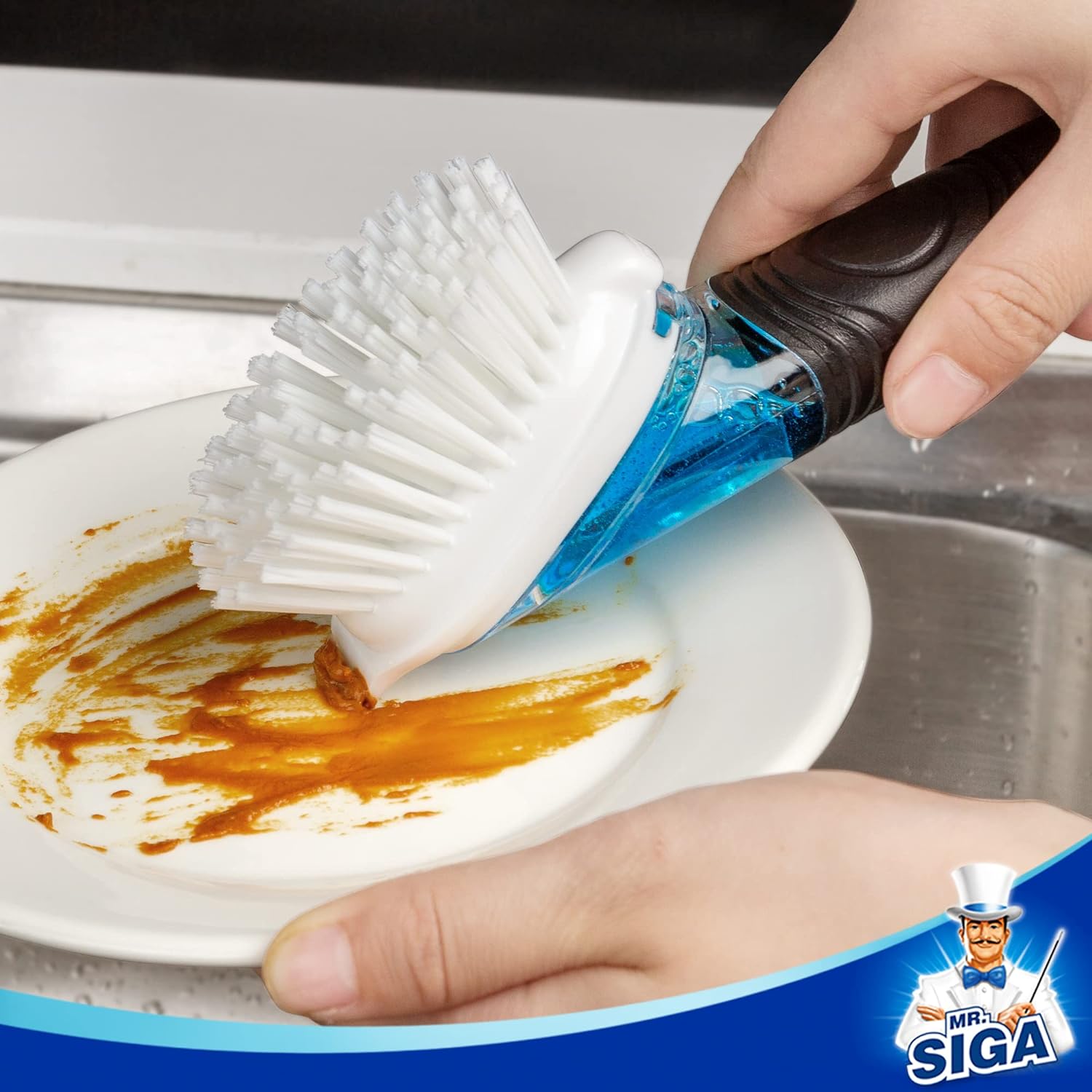MR.SIGA Soap Dispensing Dish Brush Refills, 4 Pack – 4-Head Supply for a Faster, Uninterrupted Dishwashing Routine