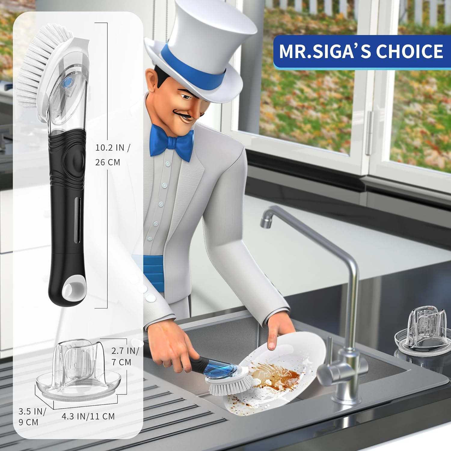 MR.SIGA Soap Dispensing Dish Brush Refills, 4 Pack – 4-Head Supply for a Faster, Uninterrupted Dishwashing Routine