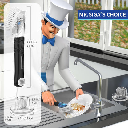 MR.SIGA Soap Dispensing Dish Brush Refills, 4 Pack – 4-Head Supply for a Faster, Uninterrupted Dishwashing Routine