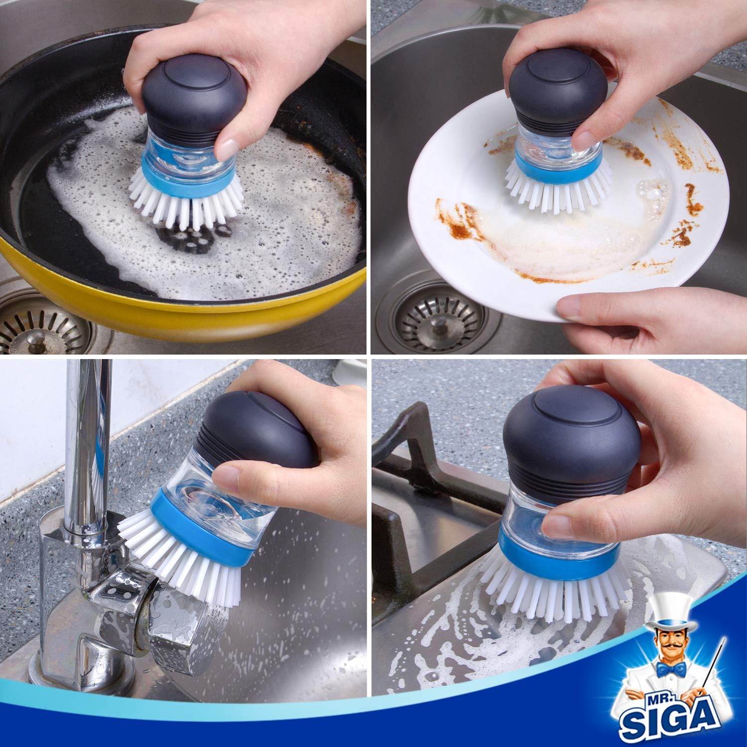MR.SIGA Soap Dispensing Palm Brush – Thoughtful Housewarming Gift for New Homeowners