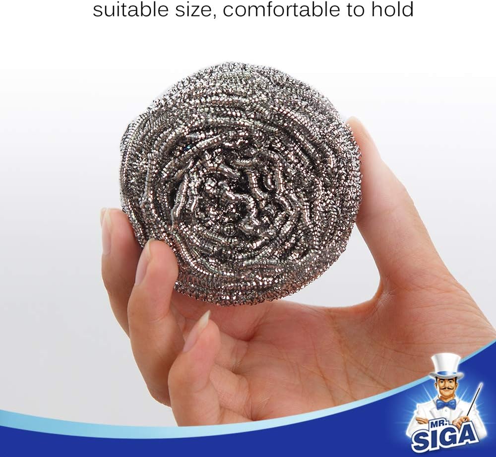 MR.SIGA Stainless Steel Scourer – Efficient Heavy-Duty Pads for Food Truck Prep Stations and Fast-Paced Cafes, 2.5" Round