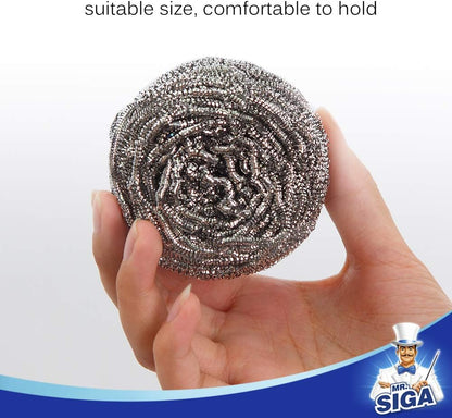 MR.SIGA Stainless Steel Scourer – Efficient Heavy-Duty Pads for Food Truck Prep Stations and Fast-Paced Cafes, 2.5" Round