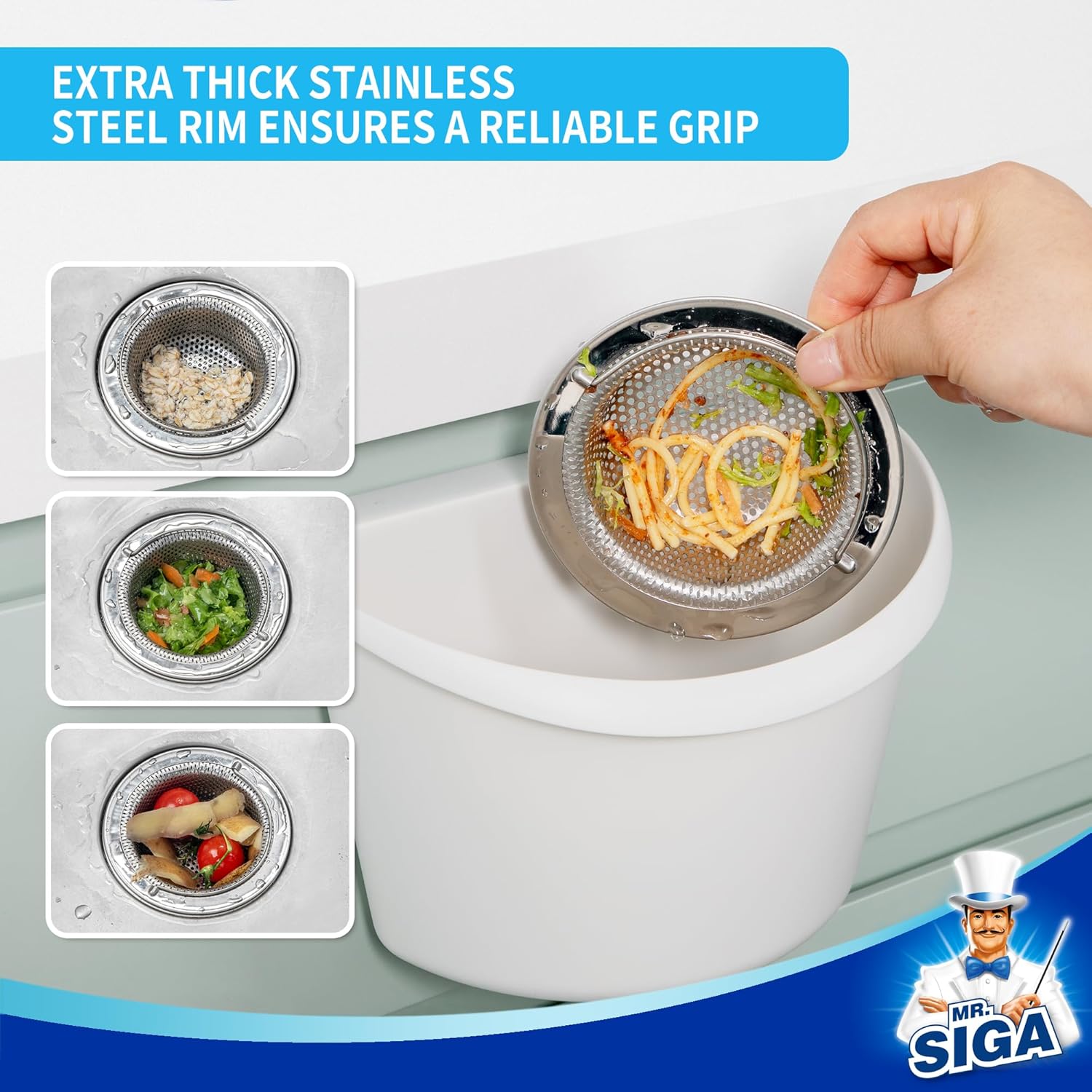 MR.SIGA Stainless Steel Sink Strainer – Polished Finish for Stylish, Modern Kitchen Sinks