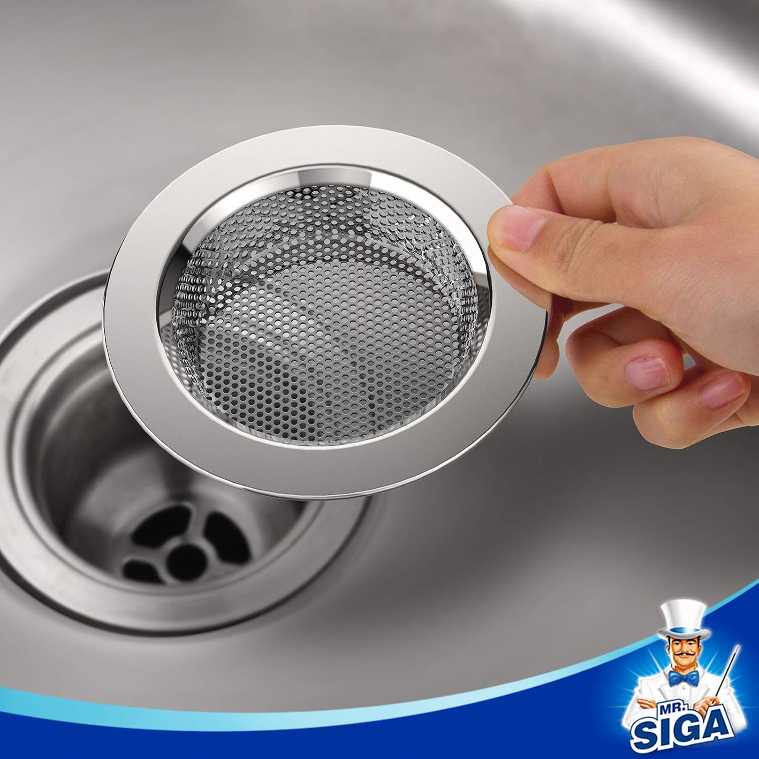 MR.SIGA Stainless Steel Sink Strainer – Smooth Rolled Edges, Safe for Hands and Sink Surfaces