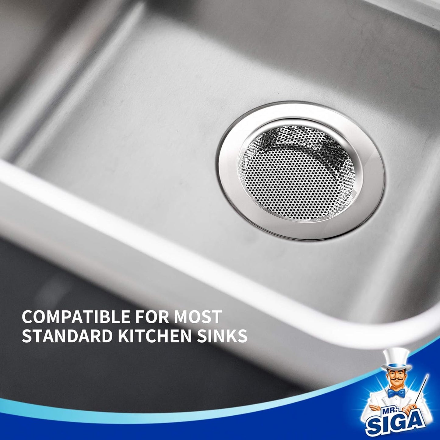 MR.SIGA Stainless Steel Sink Strainer – Smooth Rolled Edges, Safe for Hands and Sink Surfaces