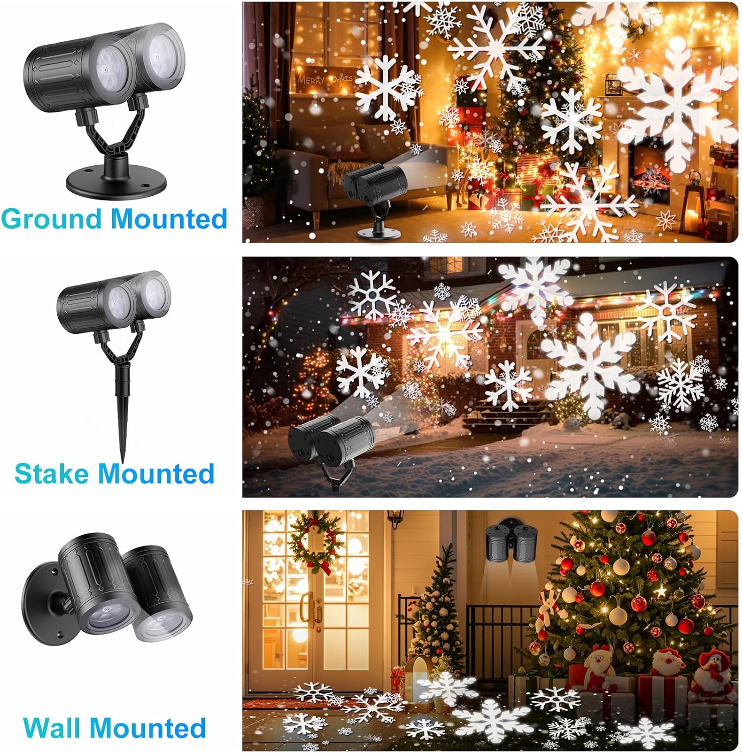 MuliVid LED Snowflake Projector – Weatherproof Outdoor Holiday Lighting for Garden Pathways, Fences, and Open-Air Entertaining