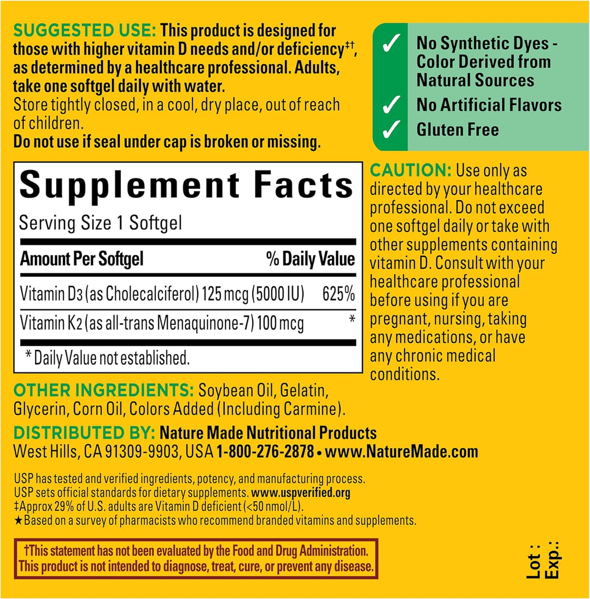 Nature Made Vitamin D3 K2 5000 IU – Quality Verified Softgel for Safe Long-Term Use
