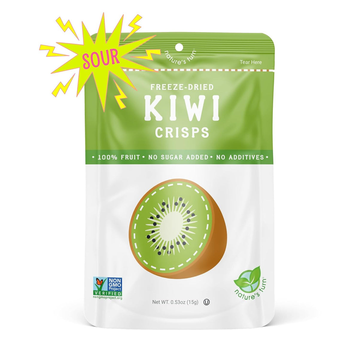 Nature's Turn Freeze-Dried Sour Kiwi Crisps – Lunchbox Snack for Kids, Single-Ingredient Fruit Pack of 6