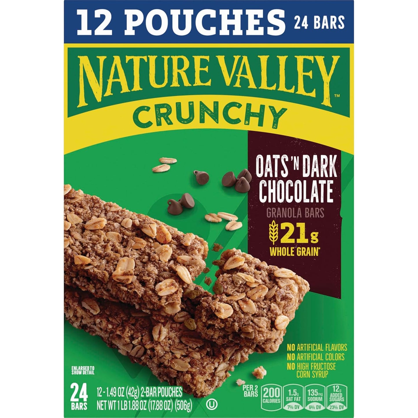 Nature Valley Crunchy Granola Bars, Oats 'n Dark Chocolate – Two-Bar Pouch Snack for School Lunch and Playdate Sharing