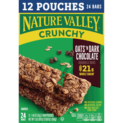 Nature Valley Crunchy Granola Bars, Oats 'n Dark Chocolate – Two-Bar Pouch Snack for School Lunch and Playdate Sharing