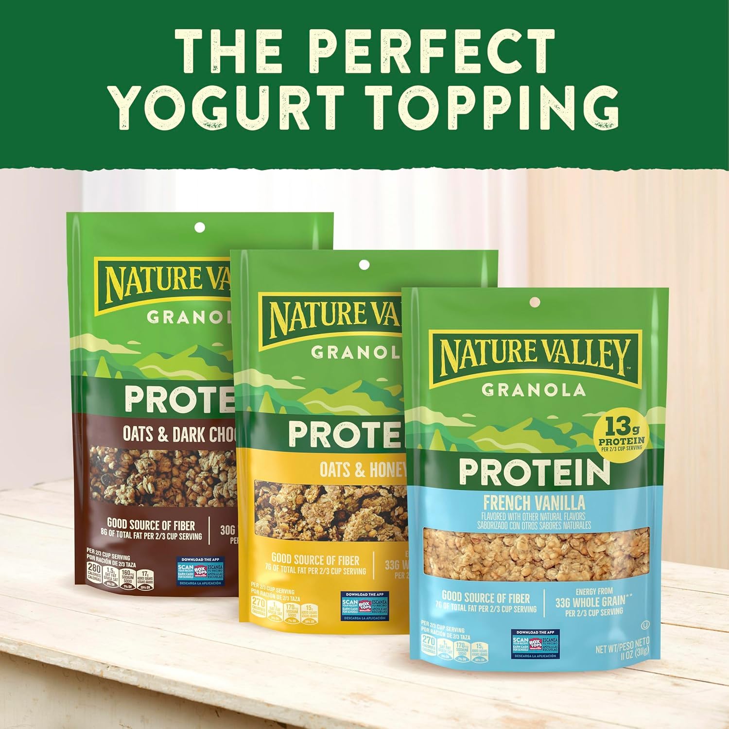 Nature Valley Protein Granola Oats and Dark Chocolate Car Cup Holder Snack, Resealable 11 oz Pouch for Road Trips and Camping