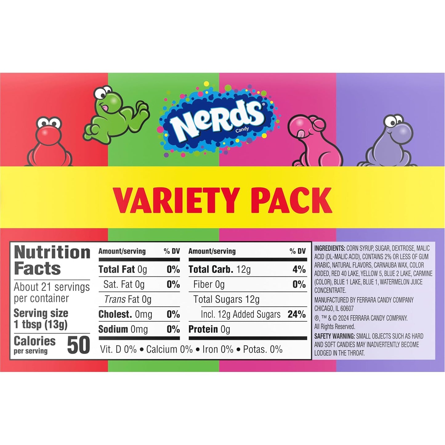 NERDS Crunchy Candy Variety – Stocking Stuffer and Holiday Gift Idea, Dual Chamber Boxes Grape Strawberry Watermelon Cherry, Pack of 6